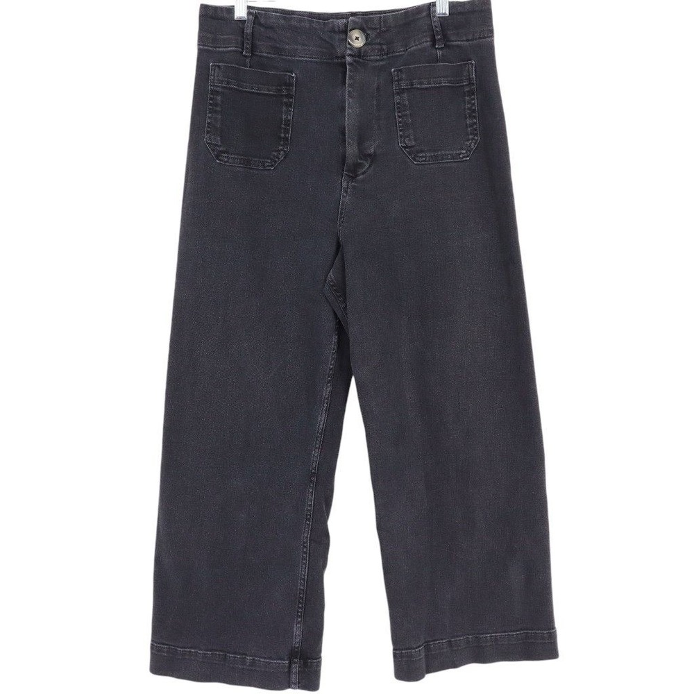 Anthropologie Pilcro The Skipper Wide Leg Crop Jeans Black Wash Denim Size 31